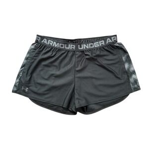 Under Armour Play Up Print Inset Shorts Athletic Gym Running Black Gray Womens L